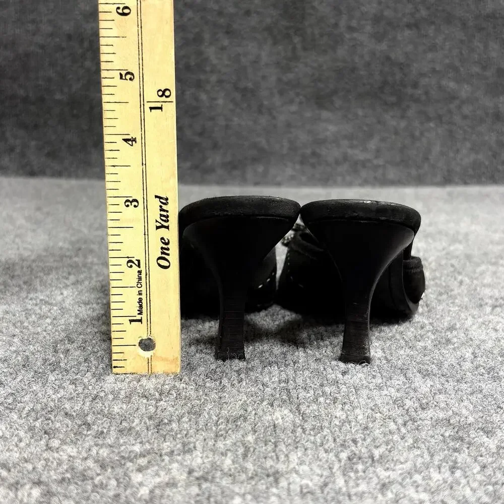 Prada Shoes Womens 6 EU 36 Black Suede Whipstitch Bow Mule Kitten Heels Italy